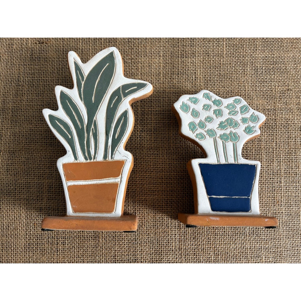 Anthropologie Molly Anne Bishop Ceramic Potted Plant Figurines Set of 2 Decor